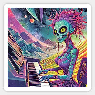 Alien Woman Playing the Piano Sticker